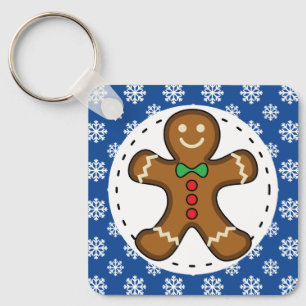 Pepparkaksgubbe om Blue White Snöflingor Mönster Nyckelring
