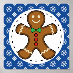 Pepparkaksgubbe om Blue White Snöflingor Mönster Poster