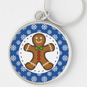 Pepparkaksgubbe om Blue White Snöflingor Mönster Rund Silverfärgad Nyckelring