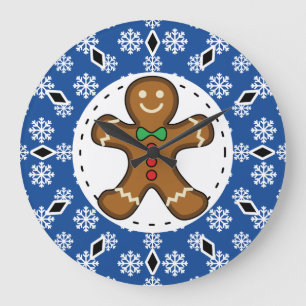 pepparkaksgubbe om Blue White Snöflingor Mönster Stor Klocka