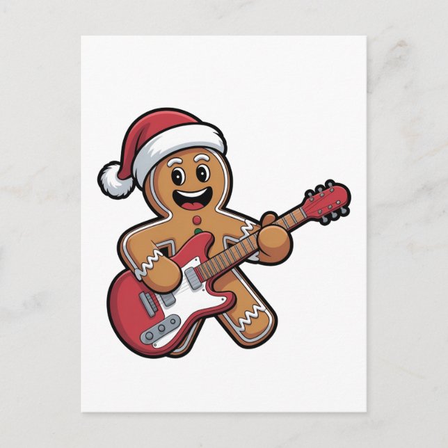 Pepparkaksgubbe Play Guitar Electric-jul Inbjudan Vykort (Framsida)