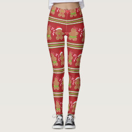 Pepparkaksgubbe Red and Grönt Vågrät Rand Leggings
