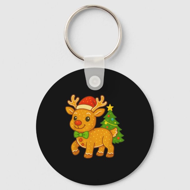 Pepparkaksgubbe Ren Julhatt Julgran  Nyckelring (Framsida)