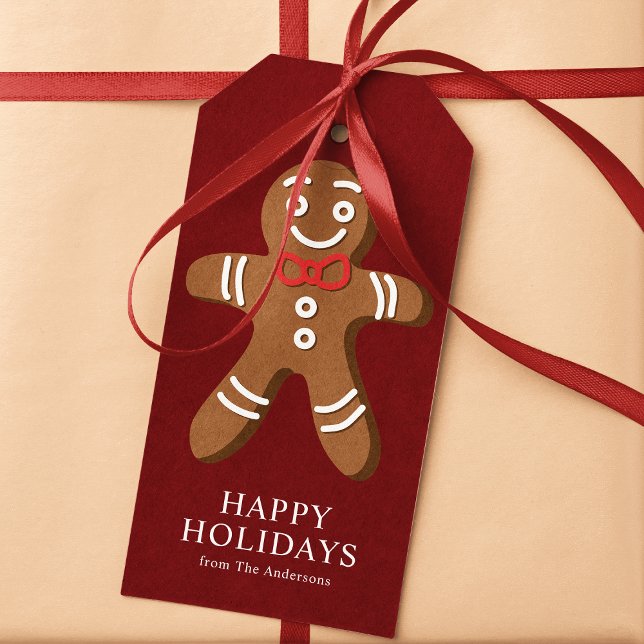 Pepparkaksgubbe Röd jul Presentetikett (Skapare uppladdad)