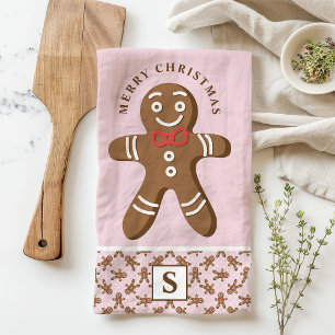 Pepparkaksgubbe Rosa Monogram God Jul Kökshandduk