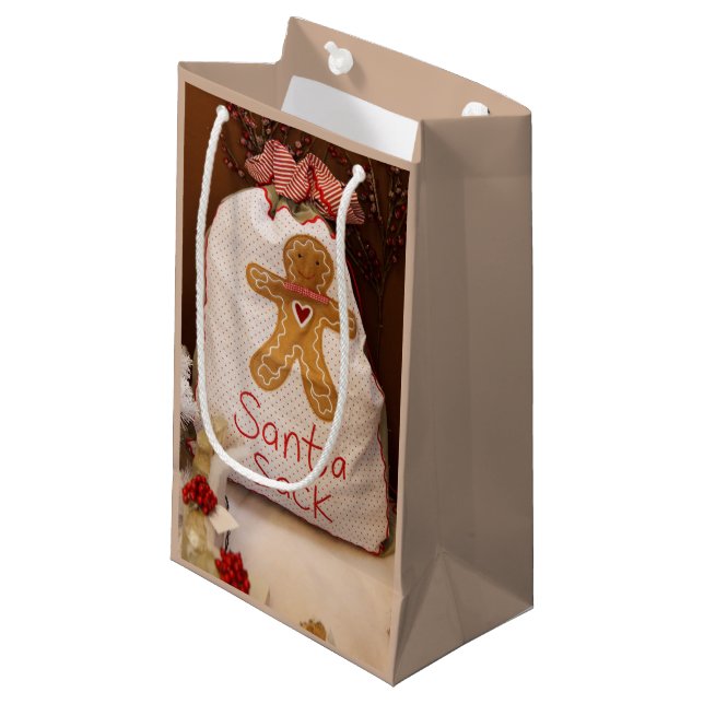 Pepparkaksgubbe Santa Sack Small Tan Gift Bag (Framsidan Vinklad)