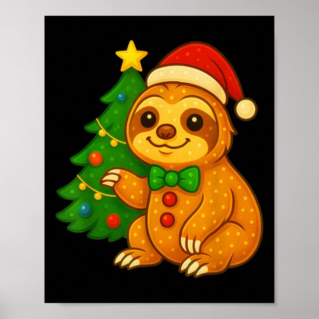 Pepparkaksgubbe Sloth Santa Hat Julgran Poster (Framsidan)