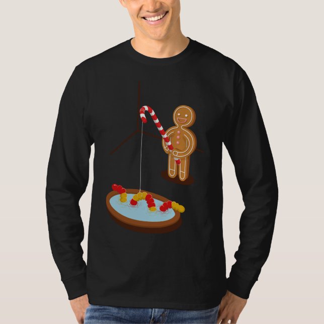 Pepparkaksgubbe som fiskar med gummifisk Mask T Shirt (Framsida)