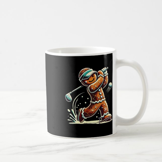 Pepparkaksgubbe som spelar golfboll jul golfälskar kaffemugg (Höger)