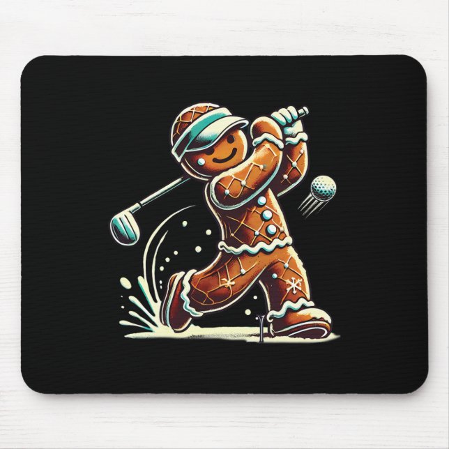 Pepparkaksgubbe som spelar golfboll jul golfälskar musmatta (Framsidan)