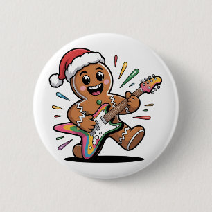 Pepparkaksgubbe som spelar Guitar Electric Santa Knapp