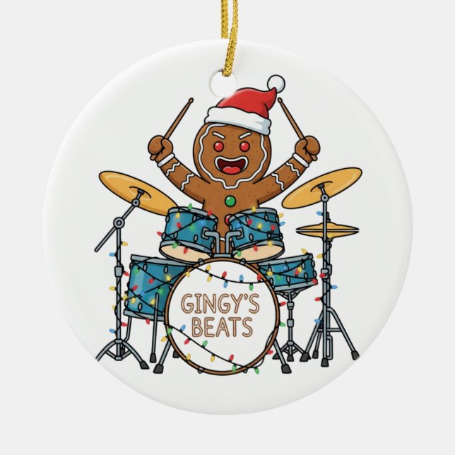 Pepparkaksgubbe Trummis Rolig Jul Rock Jul Julgransprydnad Keramik (Framsidan)