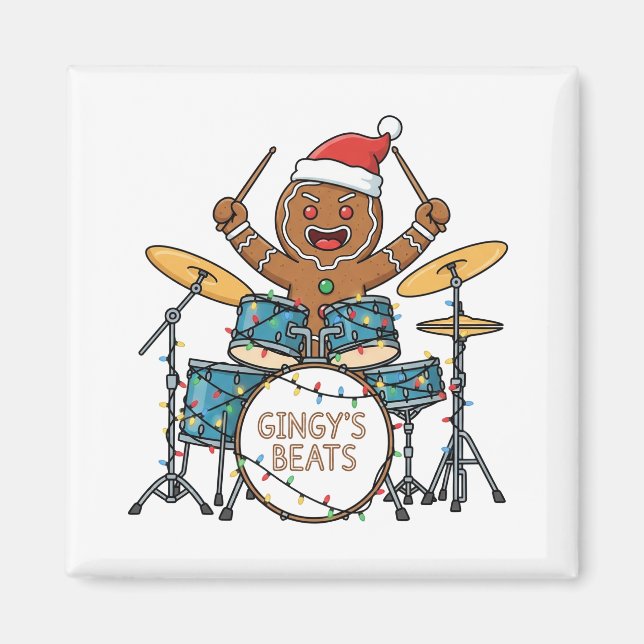 Pepparkaksgubbe Trummis Rolig Jul Rock Jul Magnet (Framsidan)