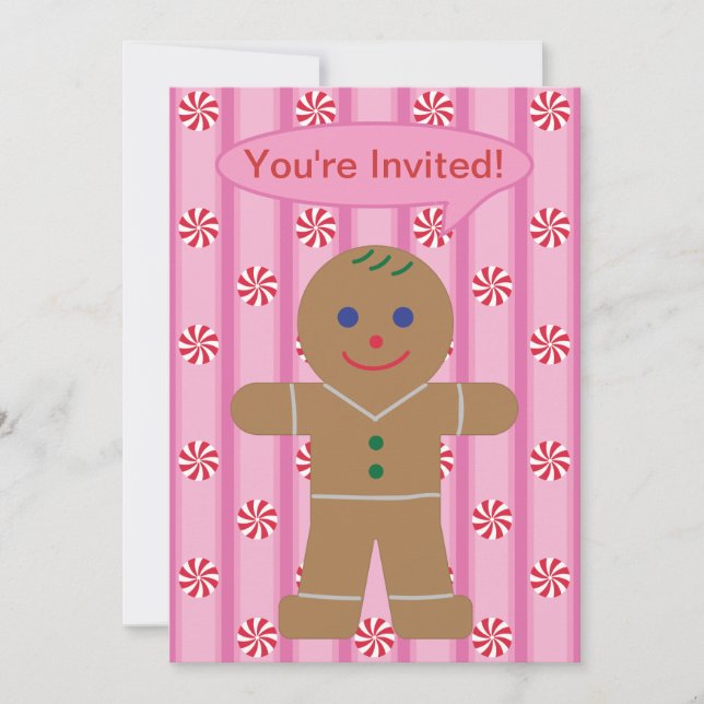 Pepparkaksgubben för roligt och Finare Rosa Inbjudningar (Framsida)