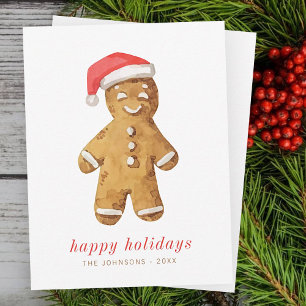 Pepparkaksgubben Modern Cute Watercolor Julkort
