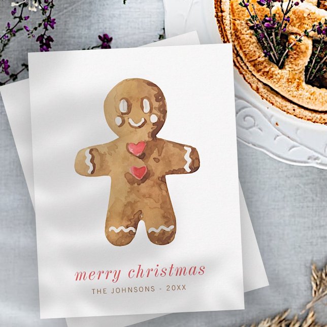 Pepparkaksgubben Modern Cute Watercolor Julkort (Skapare uppladdad)