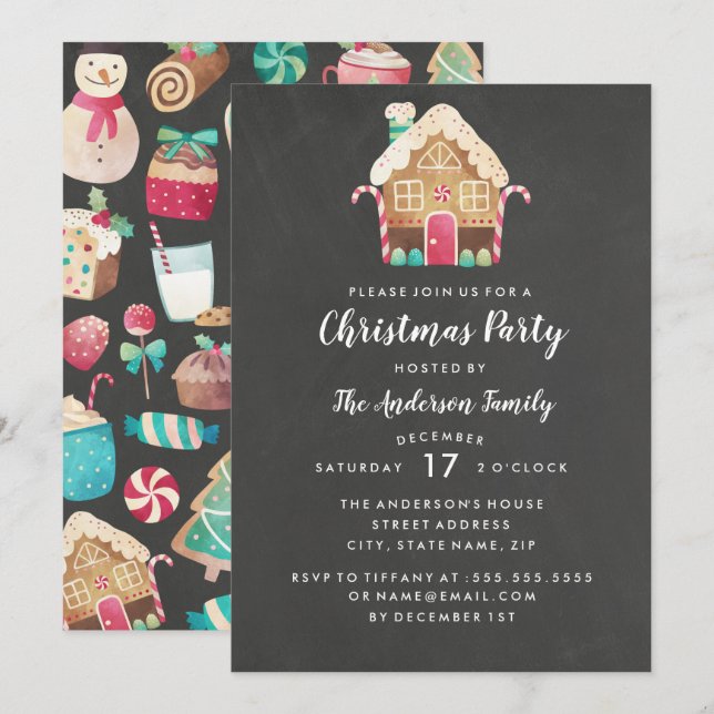 Pepparkakshus Julfest Invitation Inbjudningar (Fram/baksida)