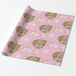 Pepparkakshus kakor rosa snöflingor  presentpapper