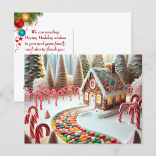 Pepparkakshus med sockerrör vykort