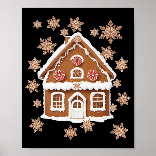 Pepparkakshus och snöflingor Söt jul Poster (Framsidan)