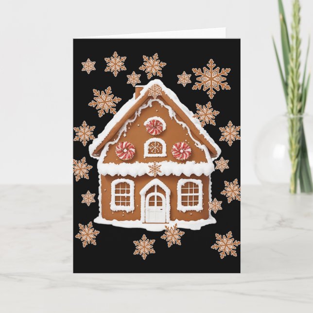 Pepparkakshus och snöflingor Sött jul  Kort (Framsida)