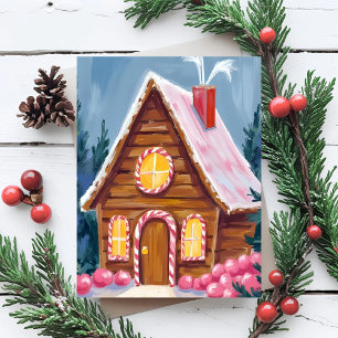 Pepparkakshus Rosa Jul Julkort