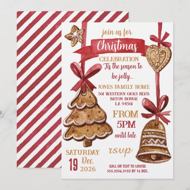 Pepparkaksjul fest inbjudningar (Fram/baksida)