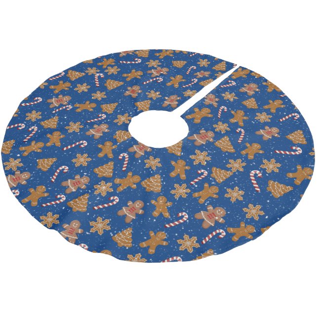 Pepparkakskakor och godisstavar i snöflinga julgransmatta borstad polyester (Vinklad)