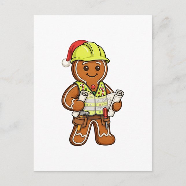 Pepparkakskonstruktionsarbetare jul 2026 vykort (Framsida)