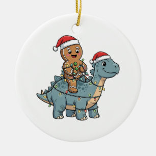 Pepparkakskridande på en dinosaurie jul tomte julgransprydnad keramik