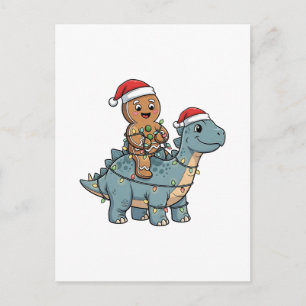 Pepparkakskridande på en dinosaurie jul tomte meddelande vykort