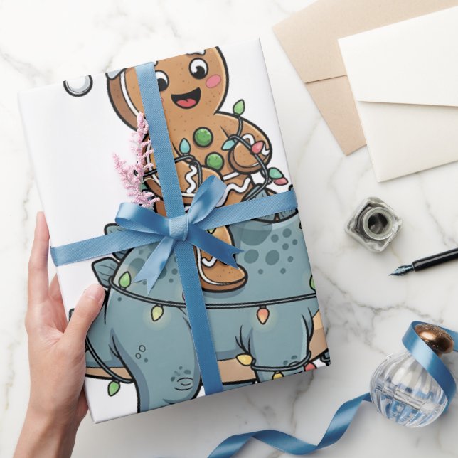 Pepparkakskridande på en dinosaurie jul tomte presentpapper (Gifting)