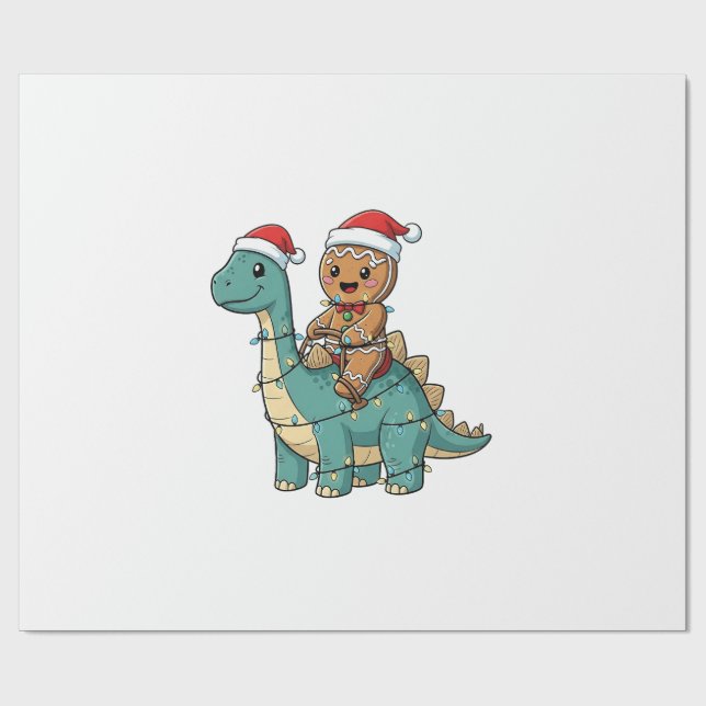 Pepparkakskridande på en dinosaurie jul tomte  presentpapper (Platt)