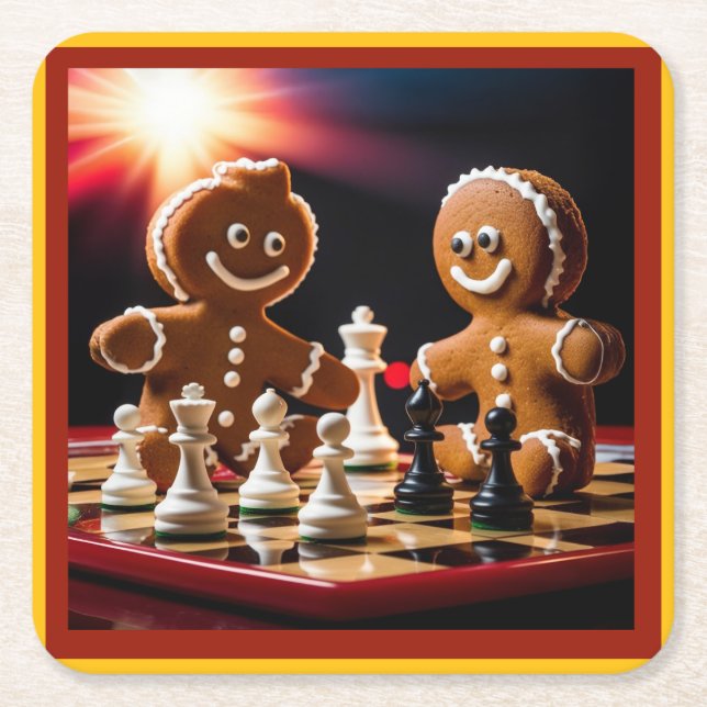 Pepparkaksmannen spelar schack med sin syster underlägg papper kvadrat (Framsidan)