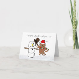 Pepparkakssnömannen och marshmallow snömannen Tack Kort