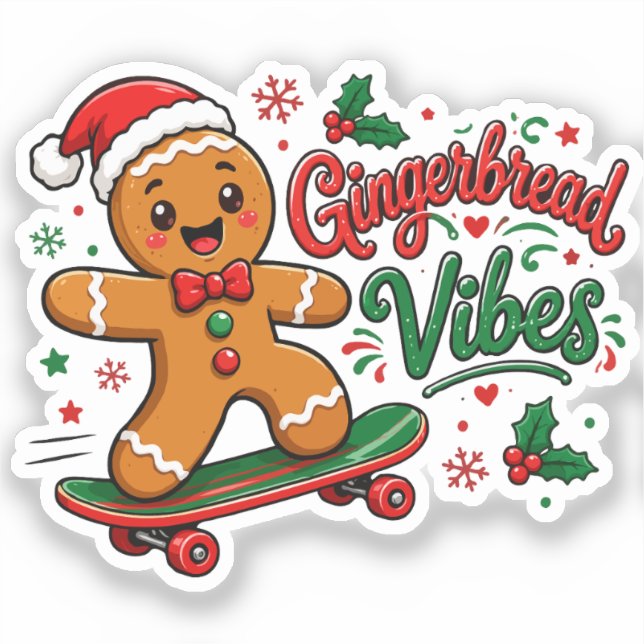 Pepparkaksstämning Skateboard Jul Klistermärken (Framsida)
