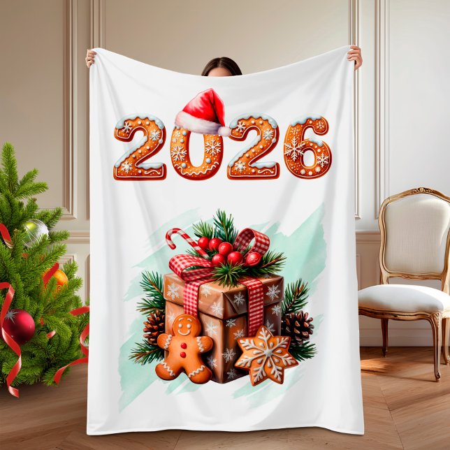 Pepparkakstema jul 2026 fleecefilt (Gingerbread 2026 Holiday Christmas Fleece Blanket)