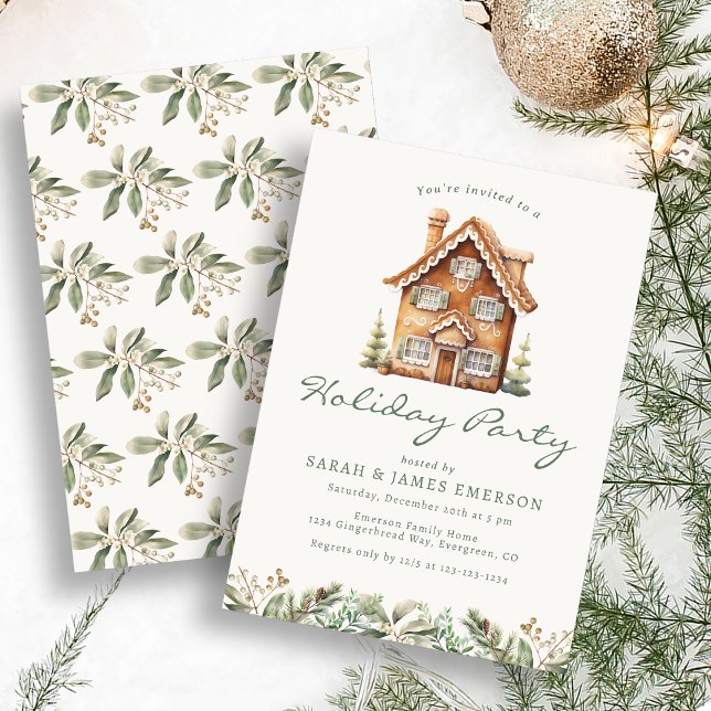 Pepparkakstema Julfestinladan Inbjudningar (Gingerbread Holiday Party Invitation
)