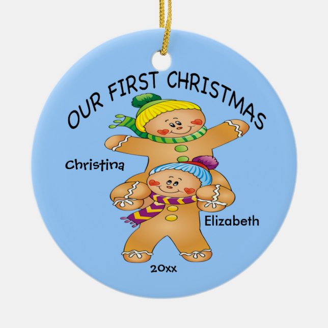 Pepparkakstvillingar Baby's First Christmas Orname Julgransprydnad Keramik (Framsidan)