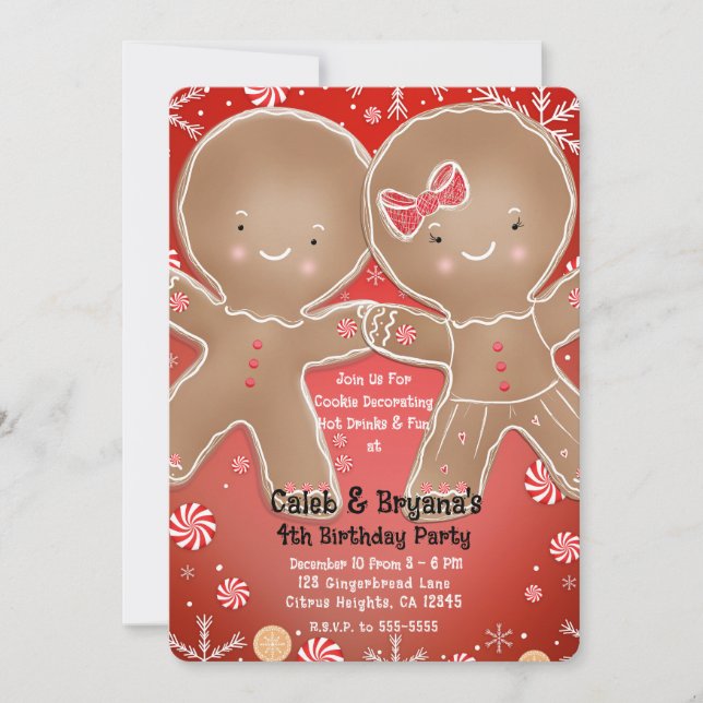 Pepparkots Pojke och Flicka Födelsedagsfest Inbjudningar (Framsida)
