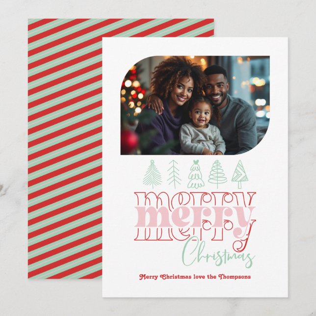 Pepparkotts Pop Modern Retro Doodle Jul Foto Julkort (Fram/baksida)