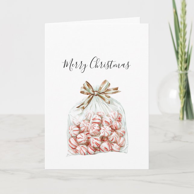 Pepparmint Grön Röd Blommig Jul Kort (Framsida)