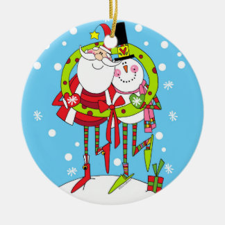 Pepparmint Stix Santa och snögubbeprydnad Julgransprydnad Keramik