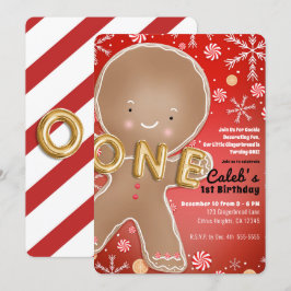 Pepparmynta Gingerbread Man ETT 1-års födelsedagsf Inbjudningar