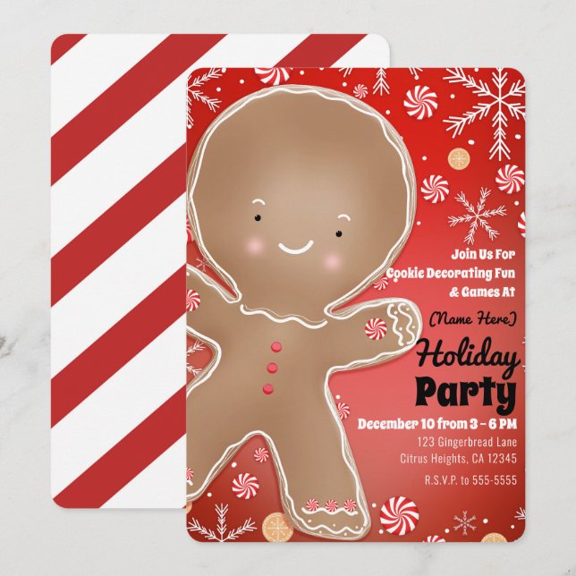 Pepparmynta Gingerbread Man Vinterfestfirande Inbjudningar (Fram/baksida)