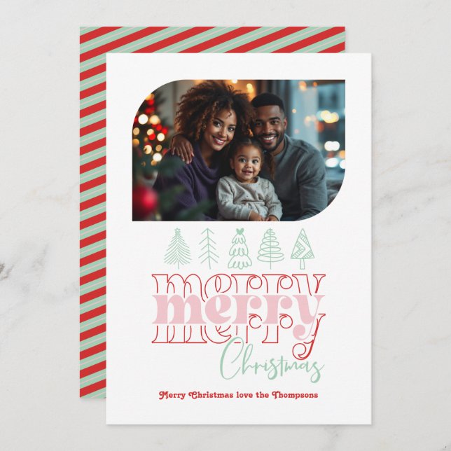 Pepparmynta Pop Modern Retro Doodle Jul Foto Julkort (Fram/baksida)