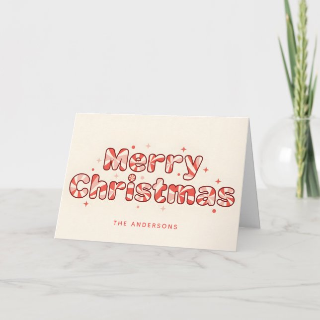 Pepparmynta Retro Script God Jul Helgkort (Framsida)
