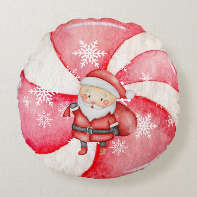 Pepparmynta Tomte - Juldekoration Rund Kudde (Framsidan)