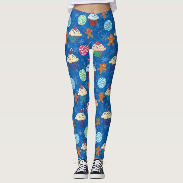 Pepparmyntkonfekt, pepparkaksgubbe och cupcakes leggings (Framsida)