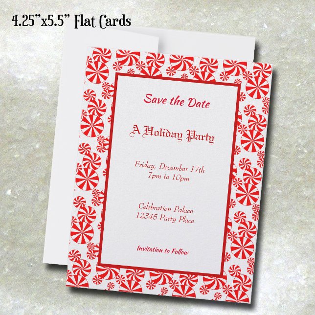 Pepparmyntmönster Redigerbar 4.25x5.5 Spara datume (Peppermint Pattern Editable 4.25x5.5 Save the Date Cards)